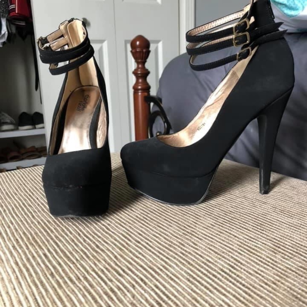 Black Strappy Ankle Heels